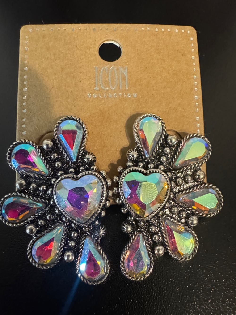 ICON Iridescent Multi-Color Heart & Teardrop Statement Earrings